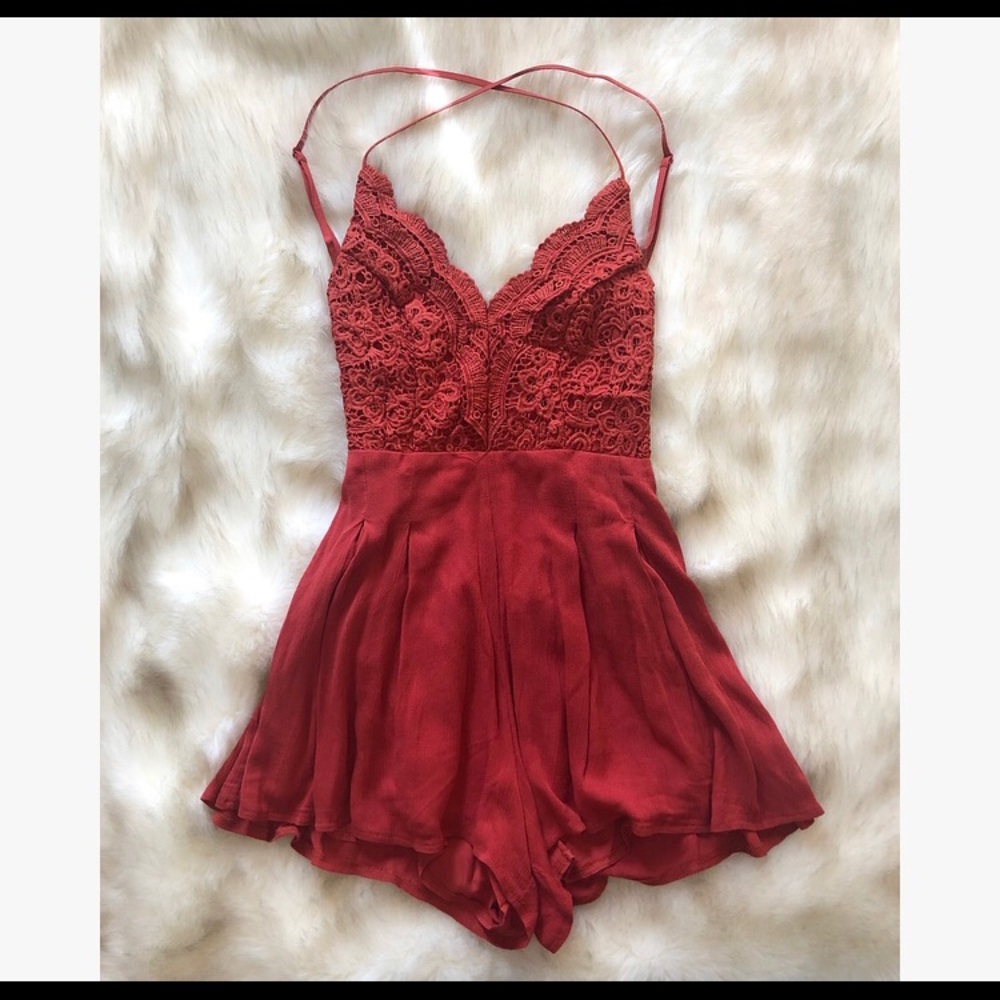 Lulu’s Red Rust Backless Romper - image 1